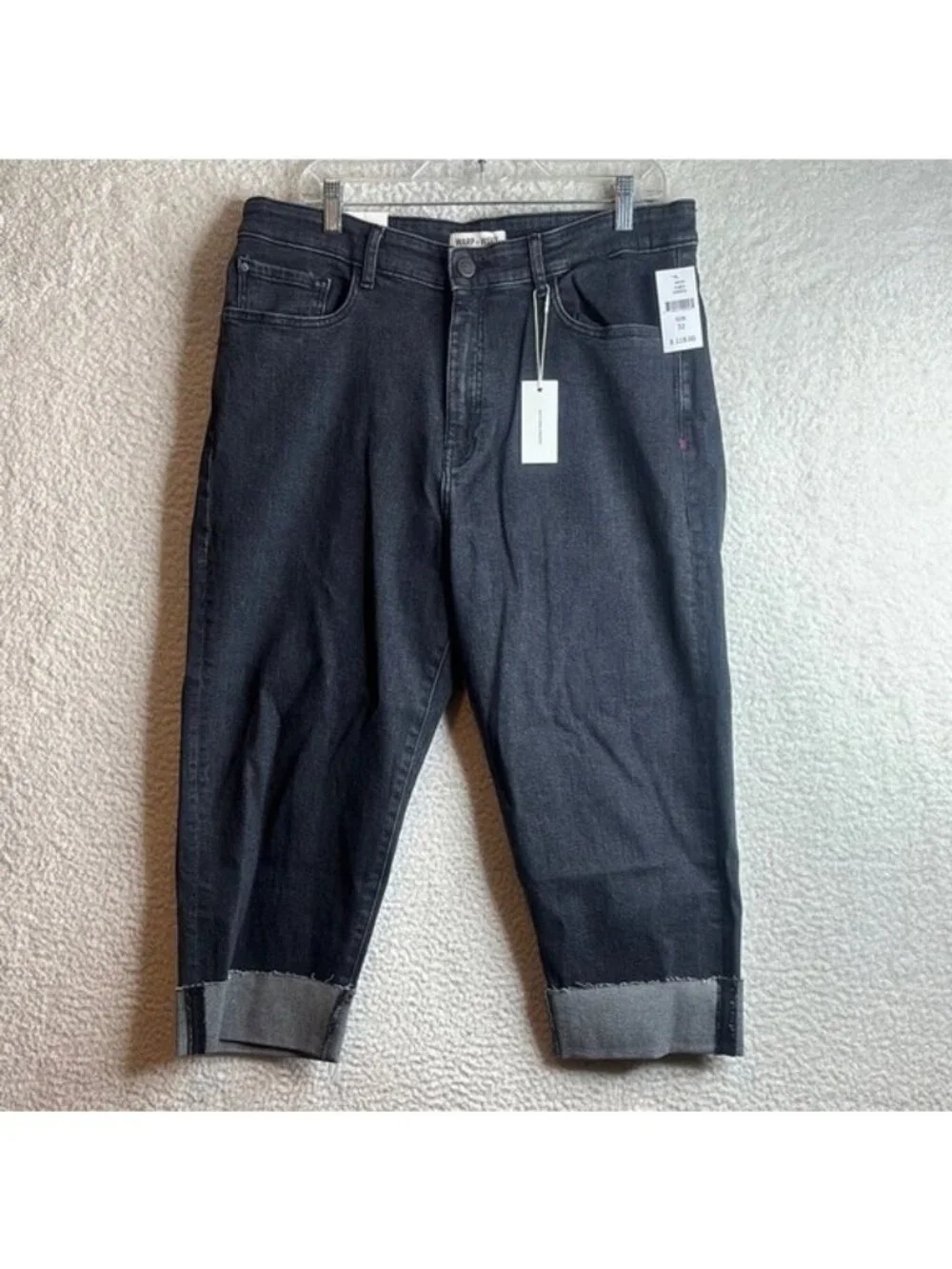 NWT Warp + Weft Womens Black Dublin Denim Relaxed Straight Ankle Jeans 32x22